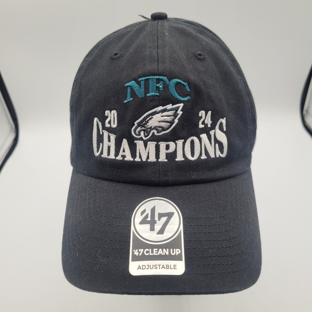 '47 Philadelphia Eagles 2024 NFC Clean Up Black Adjustable Strap Hat‎ Cap